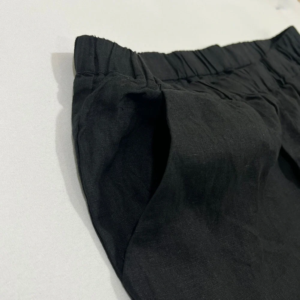Quince European 100%‎ Linen Pants Lagenlook Relaxed Elastic Waist Black Women XL
